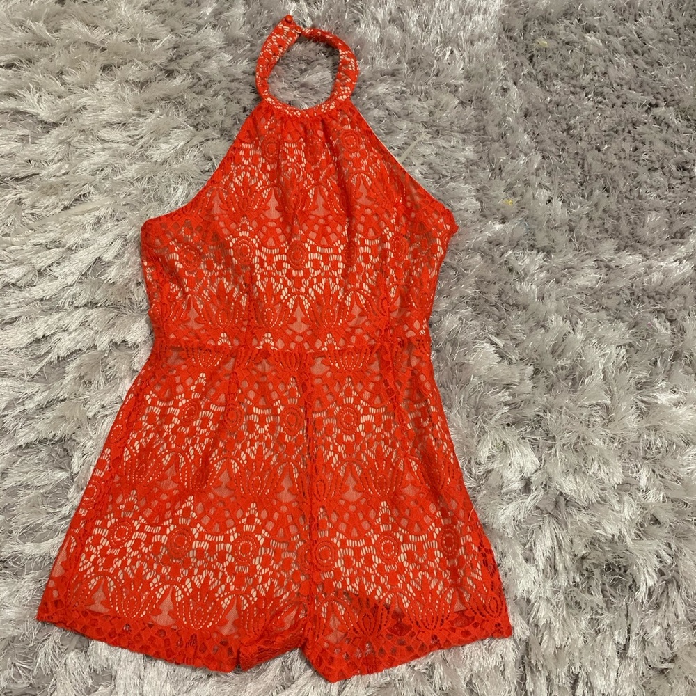 Red lace romper